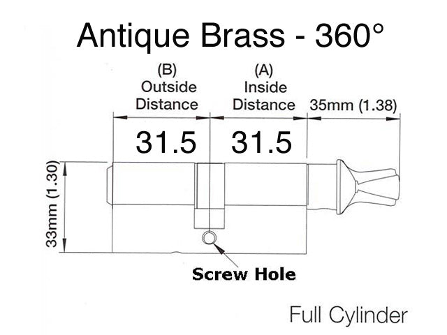 Active Keyed 31.5 / 31.5 CES 360  Euro profile cylinder lock - Antique Brass - Active Keyed 31.5 / 31.5 CES 360  Euro profile cylinder lock - Antique Brass