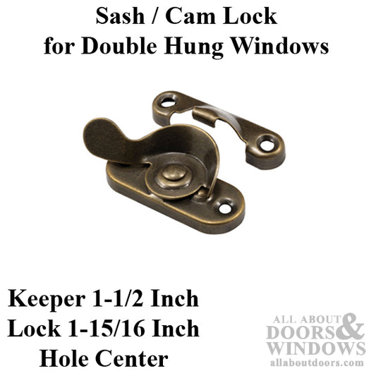 Sash / Cam Lock - Wood Sash Hardware, Stamped Steel - Antique Brass