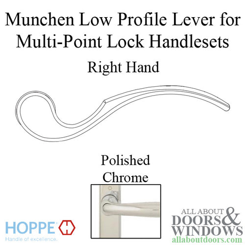 Munchen Low-Profile Lever Handle for Right Handed Multipoint Lock Handlesets - Polished Chrome - Munchen Low-Profile Lever Handle for Right Handed Multipoint Lock Handlesets - Polished Chrome