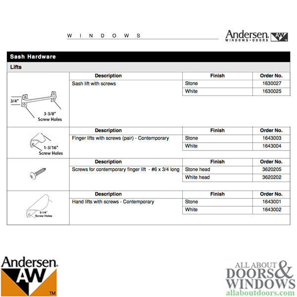 Andersen Contemporary Hand Lift, 200 Series (plastic) - White - Andersen Contemporary Hand Lift, 200 Series (plastic) - White