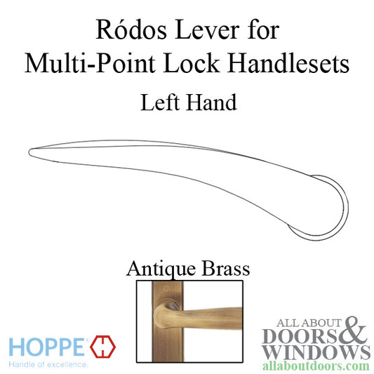 Ródos Lever Handle for Left Handed Multipoint Lock Handlesets - Antique Brass