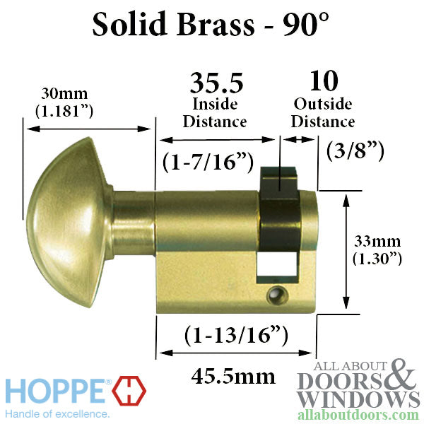 35.5/10 New Style HOPPE Inactive 90° Non-Keyed Profile Cylinder Lock, Solid Brass, Choose Finish - 35.5/10 New Style HOPPE Inactive 90° Non-Keyed Profile Cylinder Lock, Solid Brass, Choose Finish