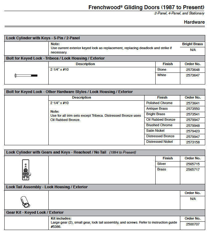 Andersen Tribeca Frenchwood Gliding Door Screw for Keyed Lock Housing, White - Andersen Tribeca Frenchwood Gliding Door Screw for Keyed Lock Housing, White