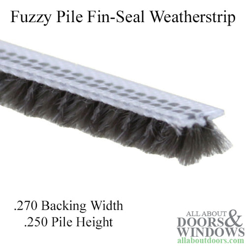 Weatherstrip .270 Backing x .250 Pile w/ Fin Seal - Choose Color - Weatherstrip .270 Backing x .250 Pile w/ Fin Seal - Choose Color