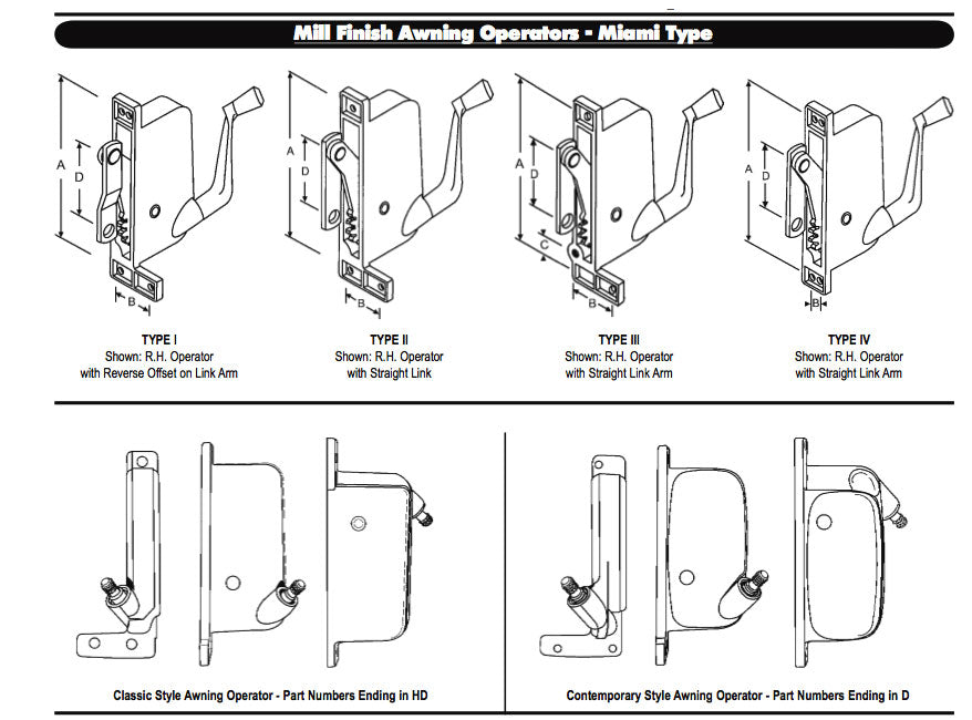 Awning Operator for a.b.c. Windows - Left - Aluminum - Awning Operator for a.b.c. Windows - Left - Aluminum