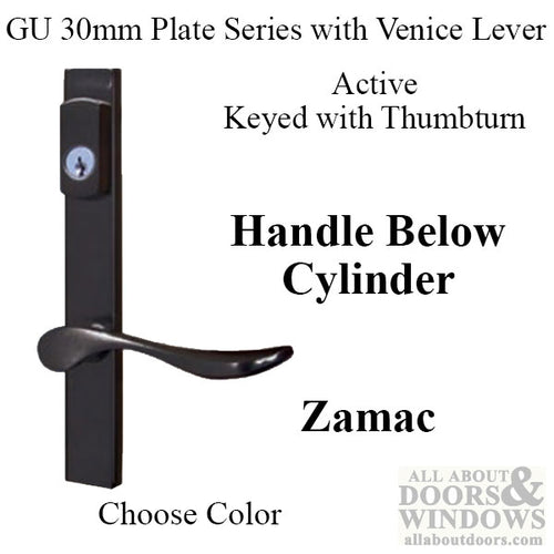 G-U Venice Lever, 30mm Plate, Zamac, Active, Key and Thumbturn (Lever Below Cylinder), Choose Color - G-U Venice Lever, 30mm Plate, Zamac, Active, Key and Thumbturn (Lever Below Cylinder), Choose Color