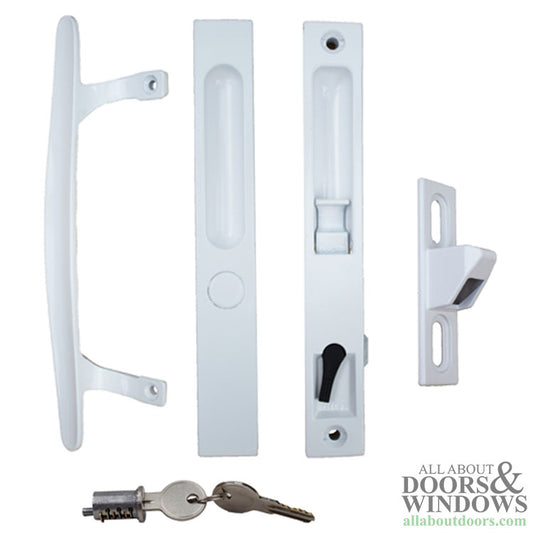 Flush Mount Keyed Handle Set For Sliding Patio Door White Standard Hook