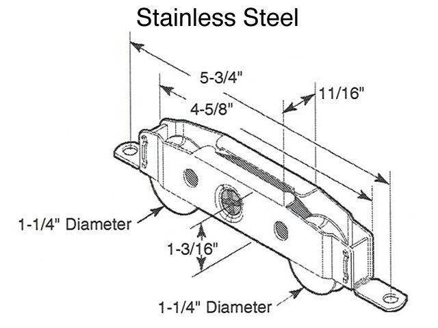 Door Roller For Sliding Patio Door, Two Wheel Roller, 1.25