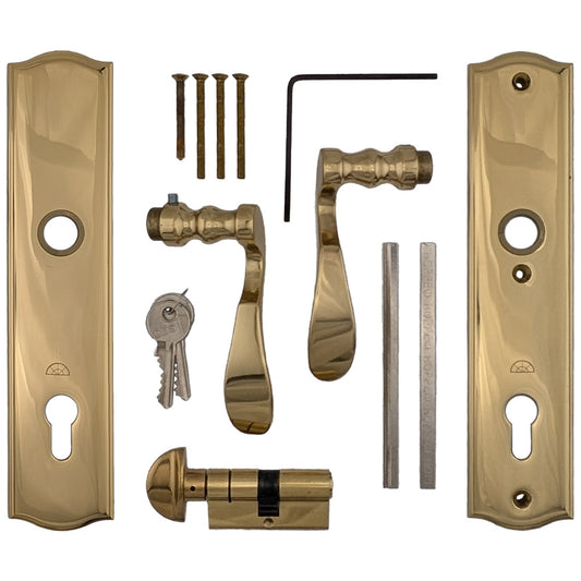 Hoppe Wide Plate Munchen Active Handle Set, M112PL M370  Polished Brass