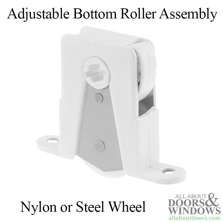 Adjustable Bottom Roller Assembly with 1 Inch Wheel for Sliding Screen Door - Choose Wheel Material - Adjustable Bottom Roller Assembly with 1 Inch Wheel for Sliding Screen Door - Choose Wheel Material