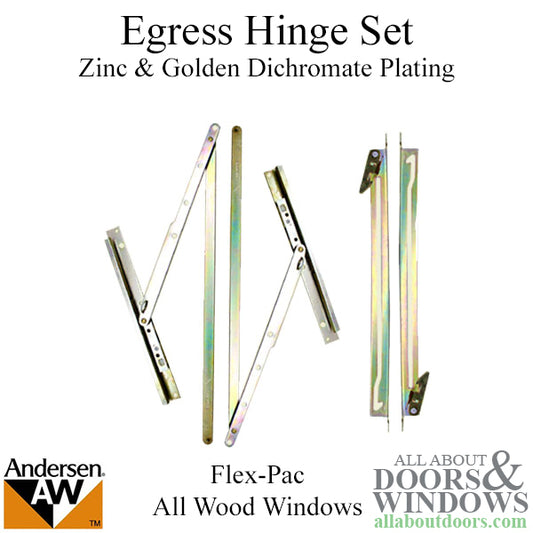 Egress Hinge Set w/ Screws for Andersen Flex-Pac All Wood Windows -Zinc & Golden Dichromate Plating