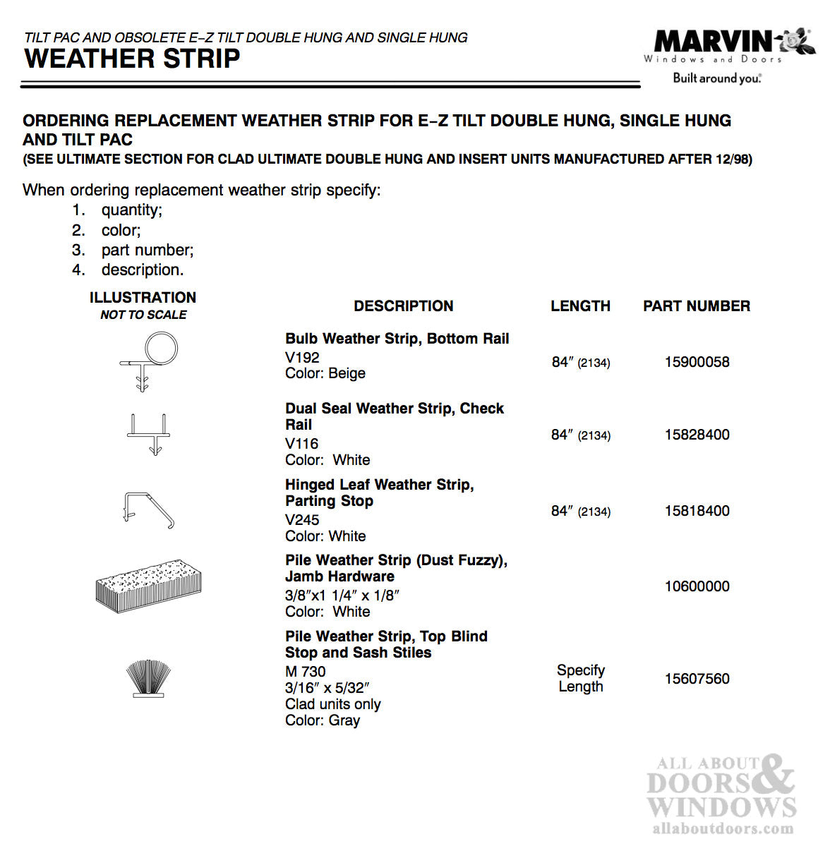 Marvin Weatherstrip For Single and E-Z Tilt Double Hung Pile Weatherstrip for Clad White - Marvin Weatherstrip For Single and E-Z Tilt Double Hung Pile Weatherstrip for Clad White