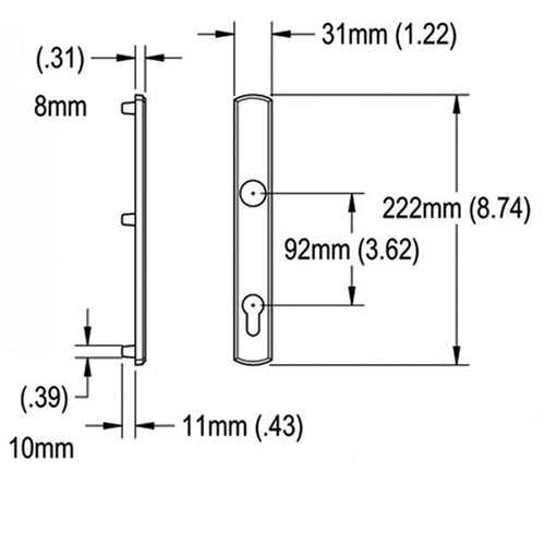 Hoppe M216N Dummy Backplate, Exterior with Square Hole - Satin Nickel - Hoppe M216N Dummy Backplate, Exterior with Square Hole - Satin Nickel