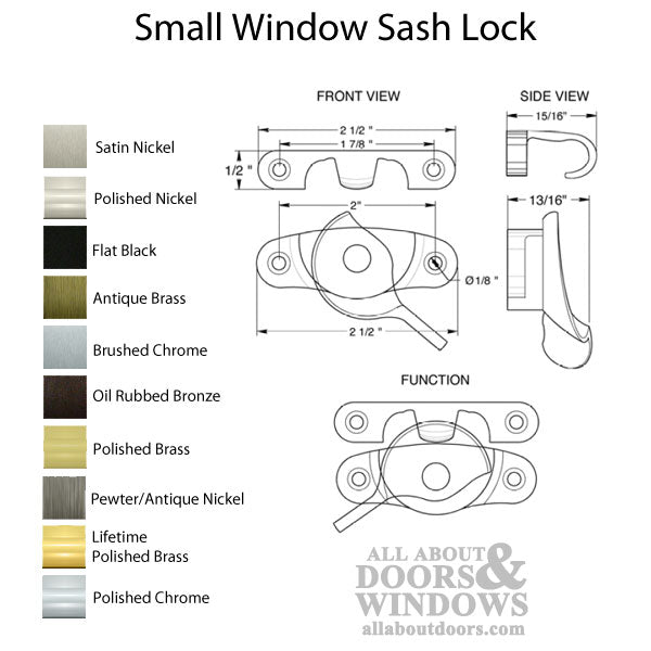 Small Window Sash Lock, Solid Brass - Choose Finish - Small Window Sash Lock, Solid Brass - Choose Finish