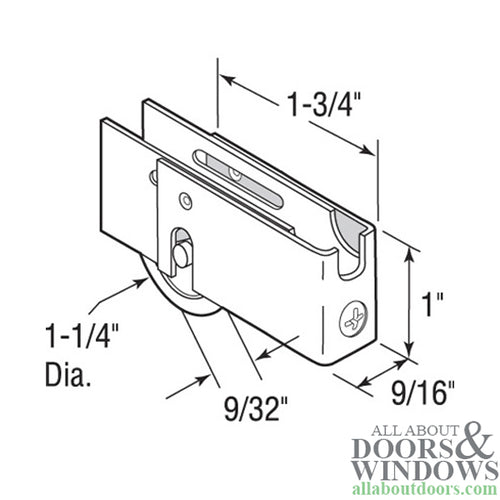 Sliding Door Roller Assembly for Better-Bilt Doors with Adjustable Steel U Tab Housing 1.25 Inch Nylon Ball Bearing Wheel Diameter - Sliding Door Roller Assembly for Better-Bilt Doors with Adjustable Steel U Tab Housing 1.25 Inch Nylon Ball Bearing Wheel Diameter