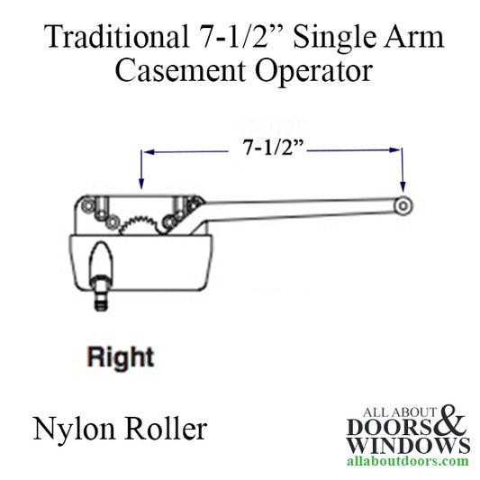 Truth 15.56 Traditional 7-1/2 single arm casement operator, nylon roller, Right