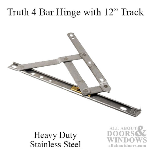 4 Bar Commercial Window Hinge, 7/8 x 12 inch Heavy Duty Window Track, 5/8 Stack, Truth - Stainless Steel