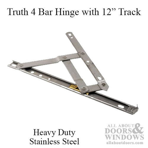 4 Bar Commercial Window Hinge, 7/8 x 12 inch Heavy Duty Window Track, 5/8 Stack, Truth - Stainless Steel - 4 Bar Commercial Window Hinge, 7/8 x 12 inch Heavy Duty Window Track, 5/8 Stack, Truth - Stainless Steel