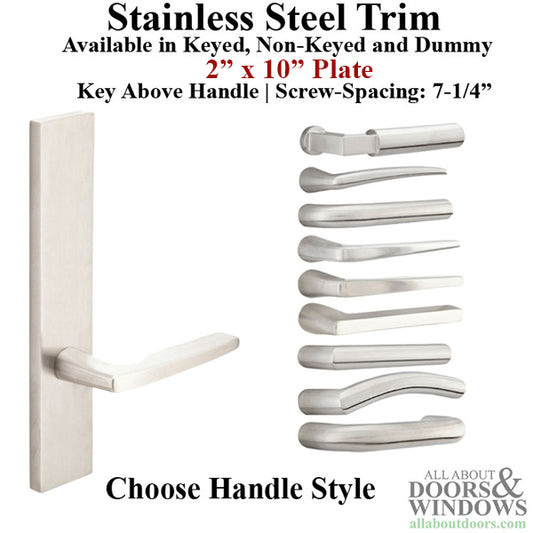 Multipoint Trim, 2 x 10 inch, American Cylinder Stainless Steel Handle set, Choose Options