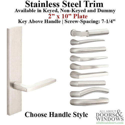 Multipoint Trim, 2 x 10 inch, American Cylinder Stainless Steel Handle set, Choose Options - Multipoint Trim, 2 x 10 inch, American Cylinder Stainless Steel Handle set, Choose Options