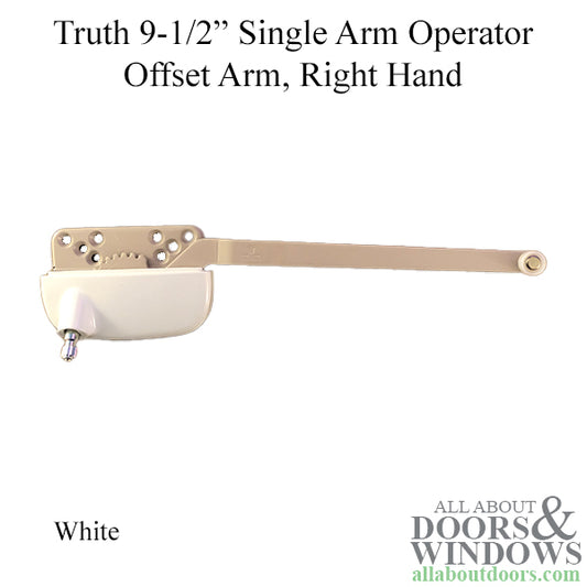 Truth 9-1/2 Single Arm Operator, Offset Arm - White, Right Hand