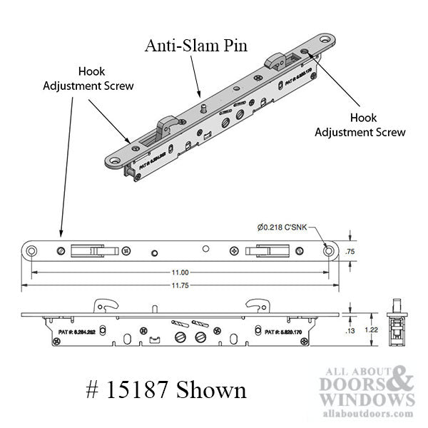 2-point Double Hook Sliding Door Lock 11-3/4