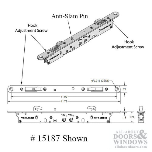 2-point Double Hook Sliding Door Lock 11-3/4