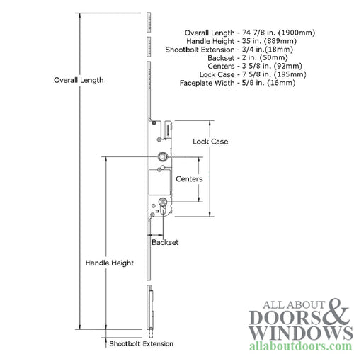 Cremona 50/92 Inactive Shootbolt, Passive Door 2 Point lock- Silver - Cremona 50/92 Inactive Shootbolt, Passive Door 2 Point lock- Silver