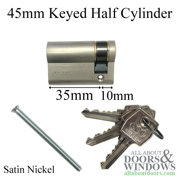 45mm Keyed 1/2 cylinder  35/10 AGB Euro Profile,  No Thumbturn - Nickel - 45mm Keyed 1/2 cylinder  35/10 AGB Euro Profile,  No Thumbturn - Nickel