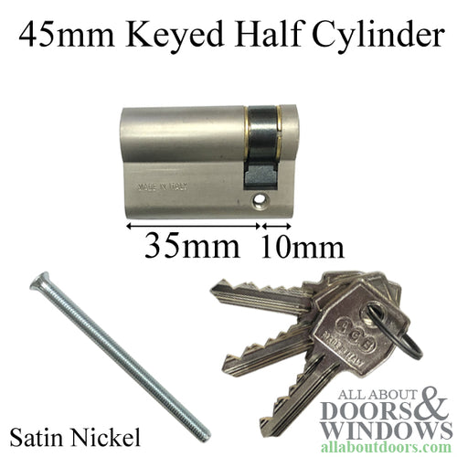 45mm Keyed 1/2 cylinder  35/10 AGB Euro Profile,  No Thumbturn - Nickel - 45mm Keyed 1/2 cylinder  35/10 AGB Euro Profile,  No Thumbturn - Nickel