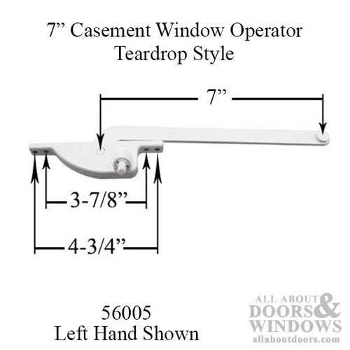 7 Inch Arm Steel Casement Window Operator, teardrop, White - Choose Handing - 7 Inch Arm Steel Casement Window Operator, teardrop, White - Choose Handing