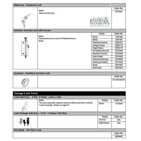 Andersen Key Blank For Reachout Lock Frenchwood Sliding Door Exterior Key Blank - Andersen Key Blank For Reachout Lock Frenchwood Sliding Door Exterior Key Blank