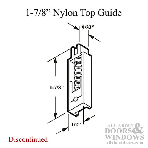 DISCONTINUED 1-7/8 Inch Nylon Top Guide with Adjustment Screw for Sliding Screen Door - DISCONTINUED 1-7/8 Inch Nylon Top Guide with Adjustment Screw for Sliding Screen Door