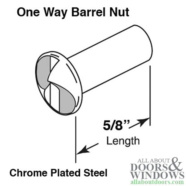 One Way Barrel Nut 0.625 Inch Length Chrome Plated Steel - One Way Barrel Nut 0.625 Inch Length Chrome Plated Steel