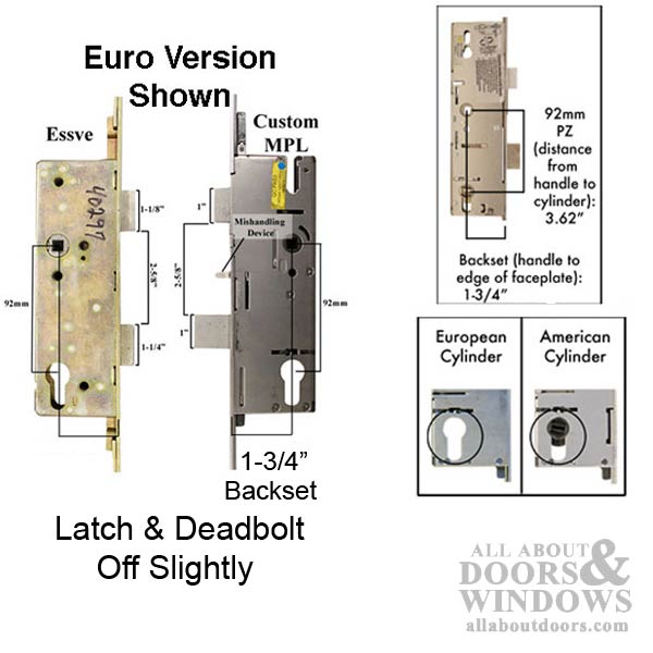 Essve Hook Latch 3-Point Multipoint Lock, 68 inch American Cylinder - Discontinued - Essve Hook Latch 3-Point Multipoint Lock, 68 inch American Cylinder - Discontinued