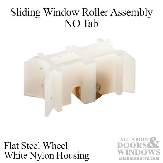 Sliding Window Roller Assembly, Flat Steel Wheel, Nylon Housing, NO Tab - White