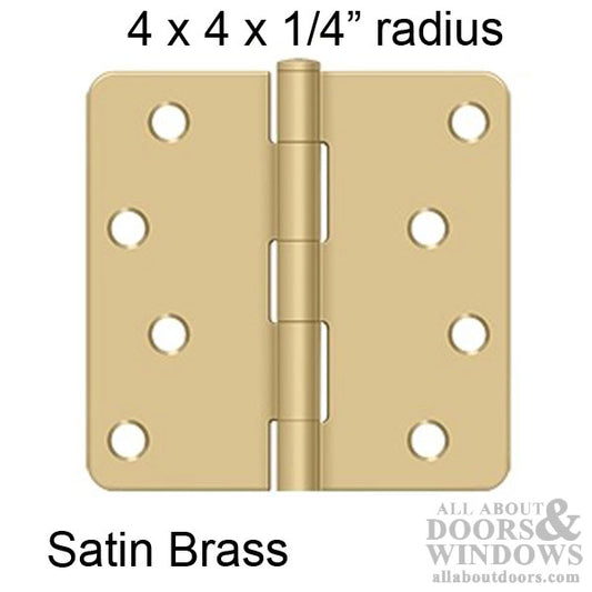 Plain Bearing Hinge, 4" x 4" 1/4" Radius Full Mortise - Satin Brass