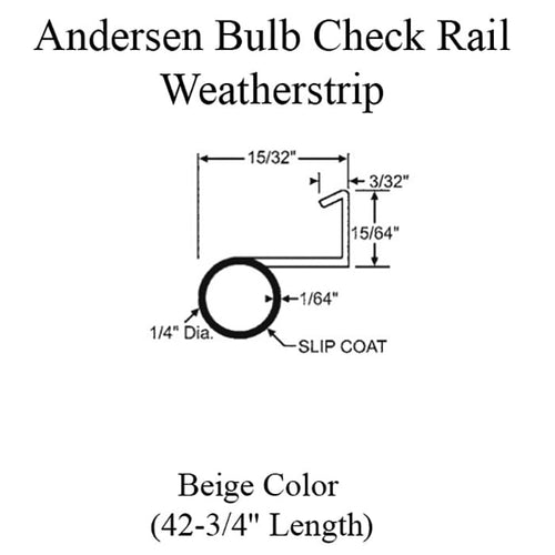 Bulb Weatherstrip, check rail, Andersen Double Hung Windows - Beige - Bulb Weatherstrip, check rail, Andersen Double Hung Windows - Beige