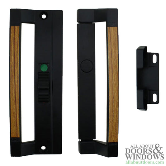 Norandex Sliding Patio Door Handle 6 5/8 Inch Hole Center Black Metal and Wood