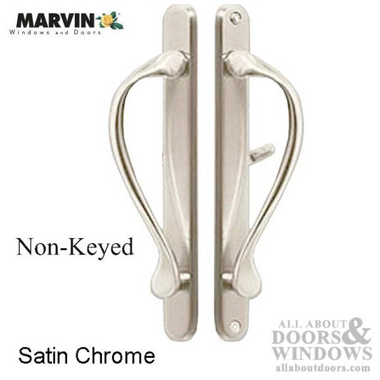 Marvin Active Non-Keyed, Narrow Sliding Door Handle, Center Thumb - Satin Chrome