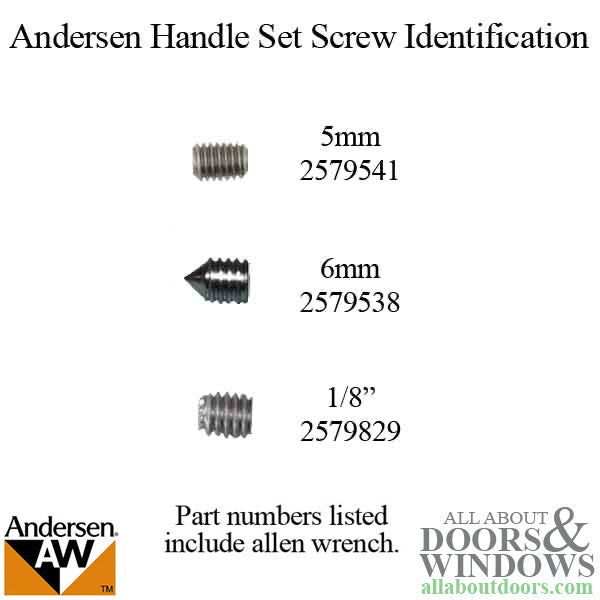 Set Screws With Wrench 5mm Andersen Pre-1990 - Set Screws With Wrench 5mm Andersen Pre-1990