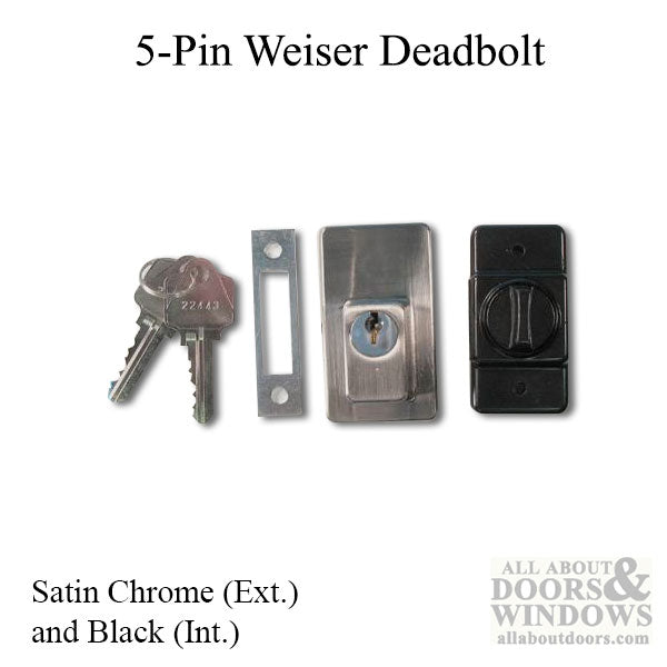 Deadbolt, 5 pin Weiser - Brushed/Satin Chrome Exterior, Black Interior - Deadbolt, 5 pin Weiser - Brushed/Satin Chrome Exterior, Black Interior