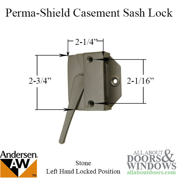 Andersen Casement Window Sash Lock, Perma-Shield 1979-95, LH - Stone - Andersen Casement Window Sash Lock, Perma-Shield 1979-95, LH - Stone