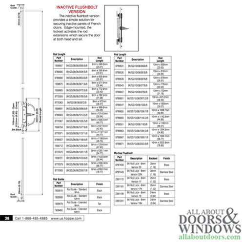 Inactive Flushbolt Rod, 30mm Backset, Flip Lever - Stainless - Inactive Flushbolt Rod, 30mm Backset, Flip Lever - Stainless