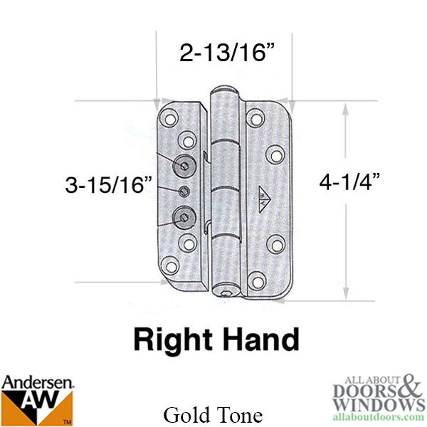 Discontinued - Andersen 1992-2005 Frenchwood door Hinge, Right Hand - Goldtone - Discontinued - Andersen 1992-2005 Frenchwood door Hinge, Right Hand - Goldtone