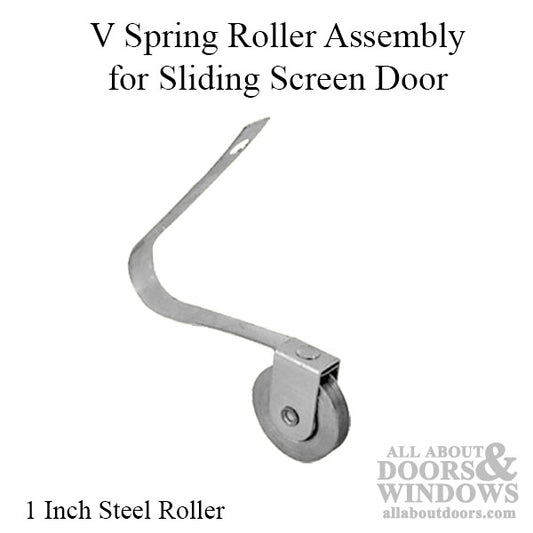 V Spring Tension Roller Assembly with 1 Inch Steel Wheel for Sliding Screen Door