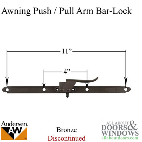 Andersen Discontinued Vintage Push Arm, Bar-Lock, Awning Lock - Bronze - Andersen Discontinued Vintage Push Arm, Bar-Lock, Awning Lock - Bronze