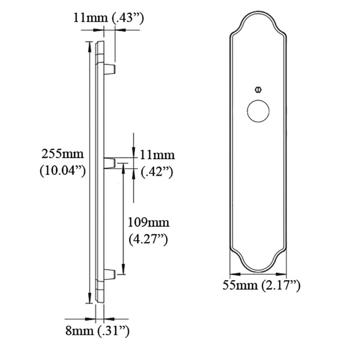 HOPPE Wide Traditional Exterior Backplate M3965N for Inactive Handlesets - Satin Nickel - HOPPE Wide Traditional Exterior Backplate M3965N for Inactive Handlesets - Satin Nickel