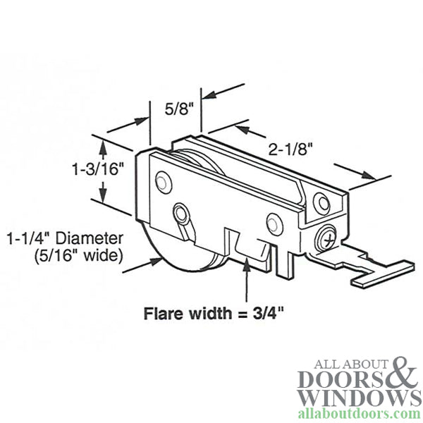 1-1/4 Nylon Wheel, Roller Assembly - 1-1/4 Nylon Wheel, Roller Assembly