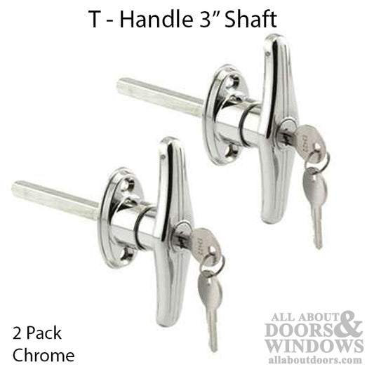 Chrome T-Handle with 3" Shaft - 2 Pack
